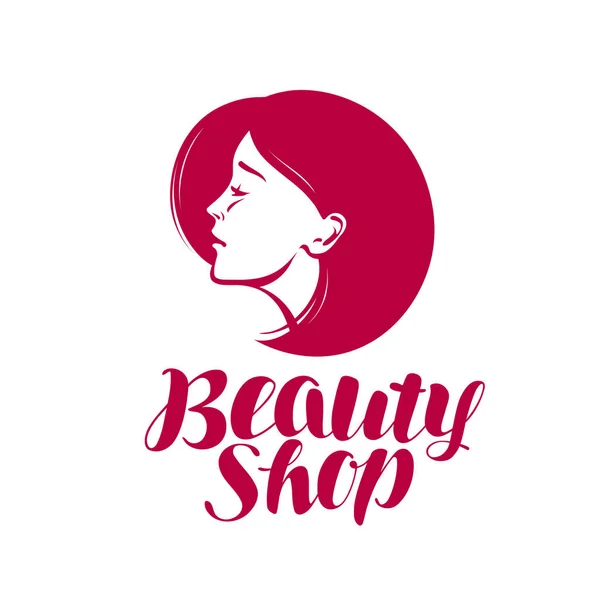 Beauty shop, logo or label. Makeup, cosmetic, spa icon. Lettering vector illustration — Stock Vector