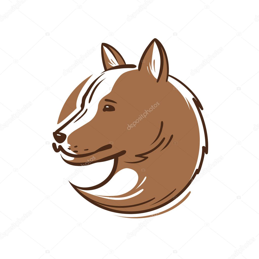 Dog logo. Animal, pet, puppy wolf emblem Vector illustration