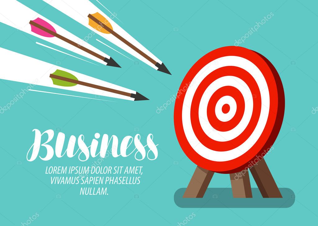 Target and flying arrows. Business concept. Vector illustration