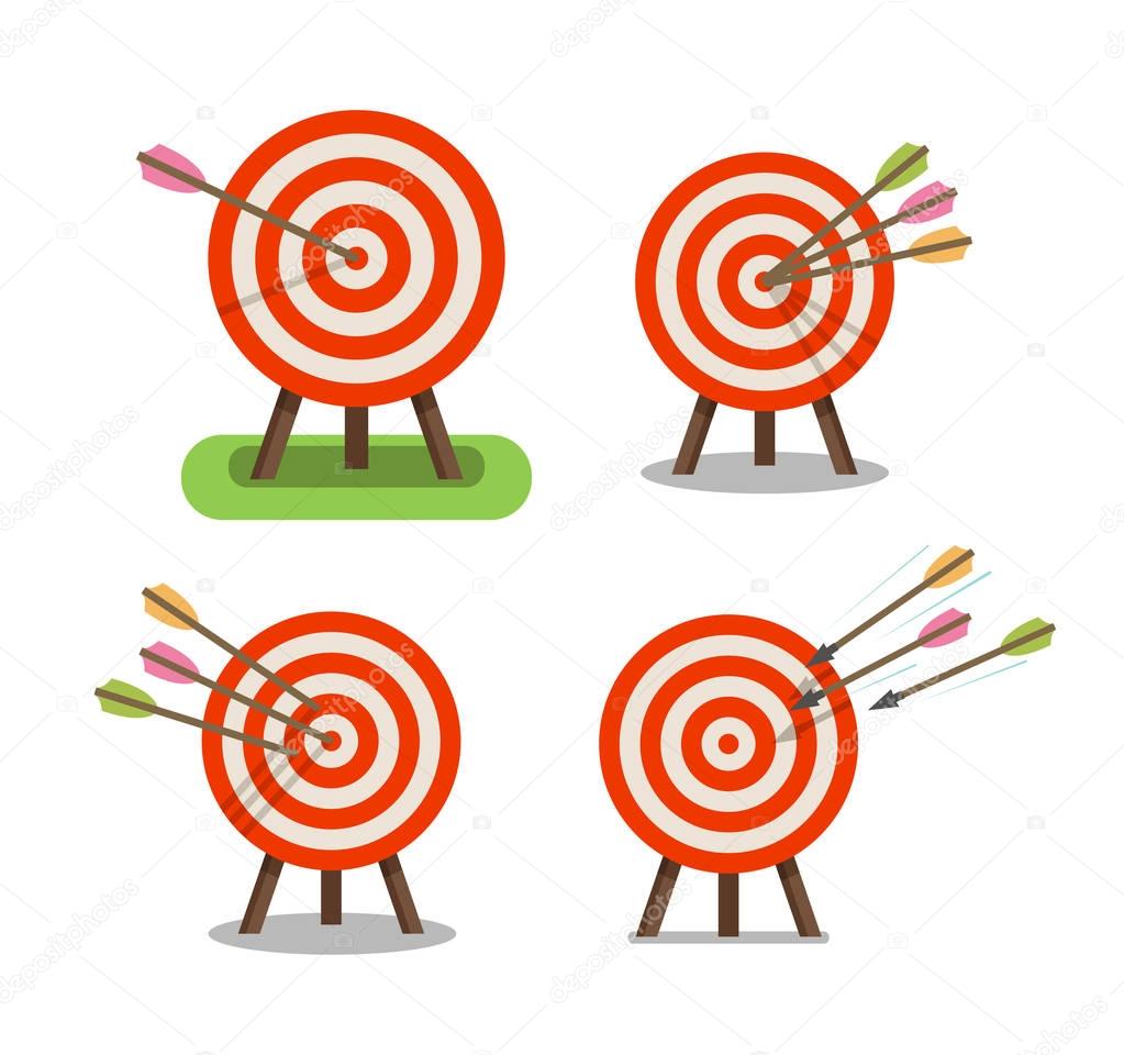 Arrows and target standing on tripod. Purpose, goal, accuracy icon. Vector illustration