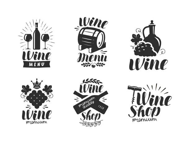 Logo ou étiquette du vin. Vignoble, symbole de boisson. Illustration vectorielle de conception typographique — Image vectorielle