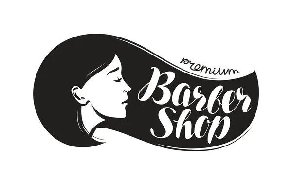 Fryzjera, logo lub etykiecie. Salon kosmetyczny, salon fryzjerski projekt typograficzny. Ilustracja wektorowa napis — Wektor stockowy