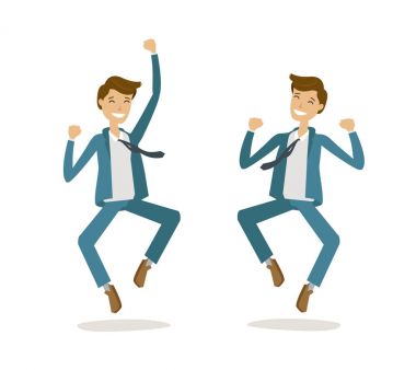 Başarılı bir iş adamı veya öğrenci. Şans, başarı, mutlu kavramı. Çizgi film vektör çizim