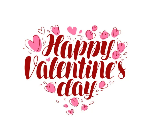 Feliz día de San Valentín, tarjeta de felicitación o pancarta. Letras manuscritas, ilustración vectorial caligráfica — Vector de stock