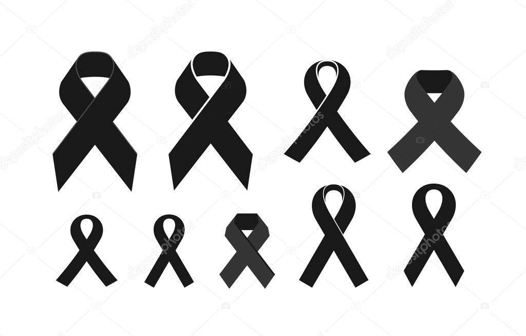 Black mourning ribbon. Death, eternal memory, funeral icon or symbol. Vector illustration