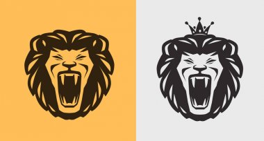 Kükreyen aslan logo veya etiket. Hayvan, yaban hayatı kutsal kişilerin resmi. Vektör çizim