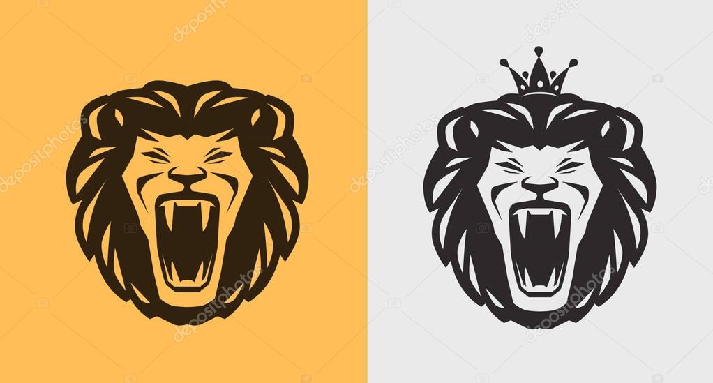 Lion roaring logo or label. Animal, wildlife icon. Vector