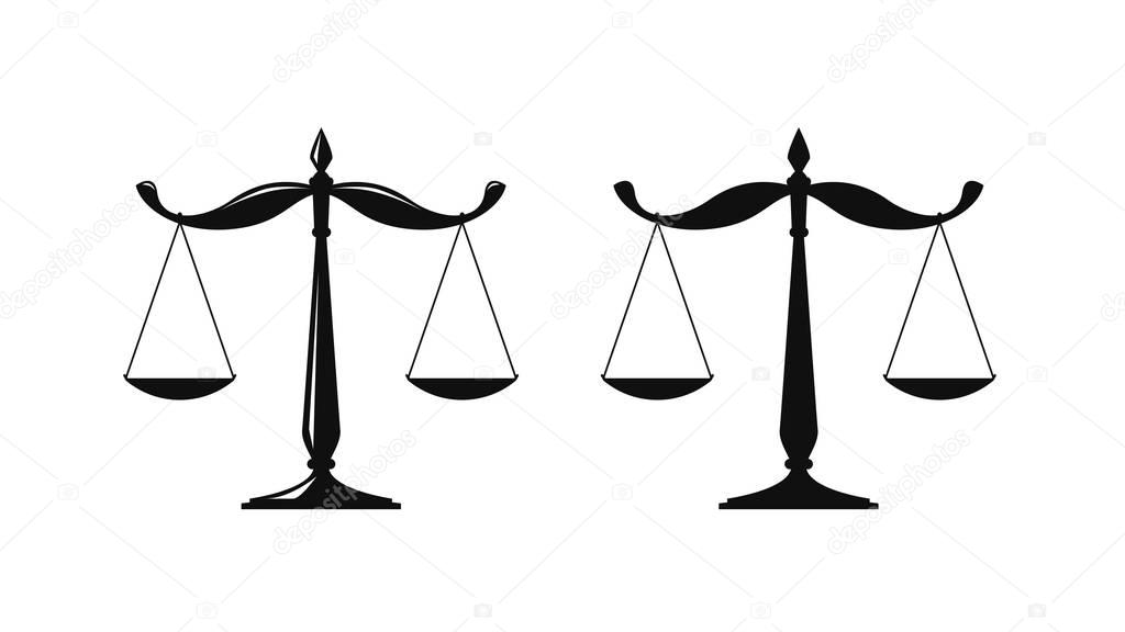 Libra, judicial scales logo. Notary, justice, lawyer icon or symbol. Vector illustration isolated on white background