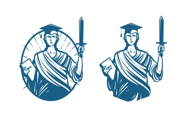 Logo layanan hukum pendidikan. Notaris, keadilan, ikon pengacara atau simbol. Ilustrasi vektor - Stok Vektor