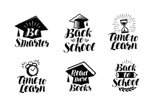 Set educativo di etichette o icone. Scuola, concetto di college. Lettering illustrazione vettoriale — Vettoriale Stock