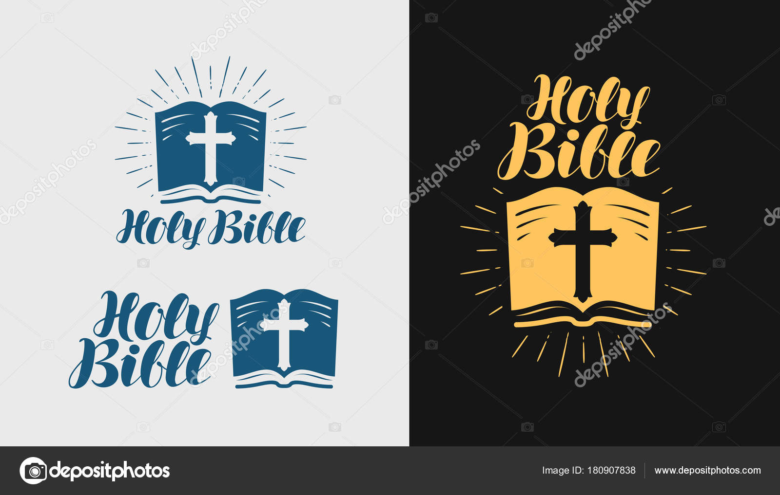 Santa Biblia, logotipo o etiqueta de la Escritura. Religión, símbolo de