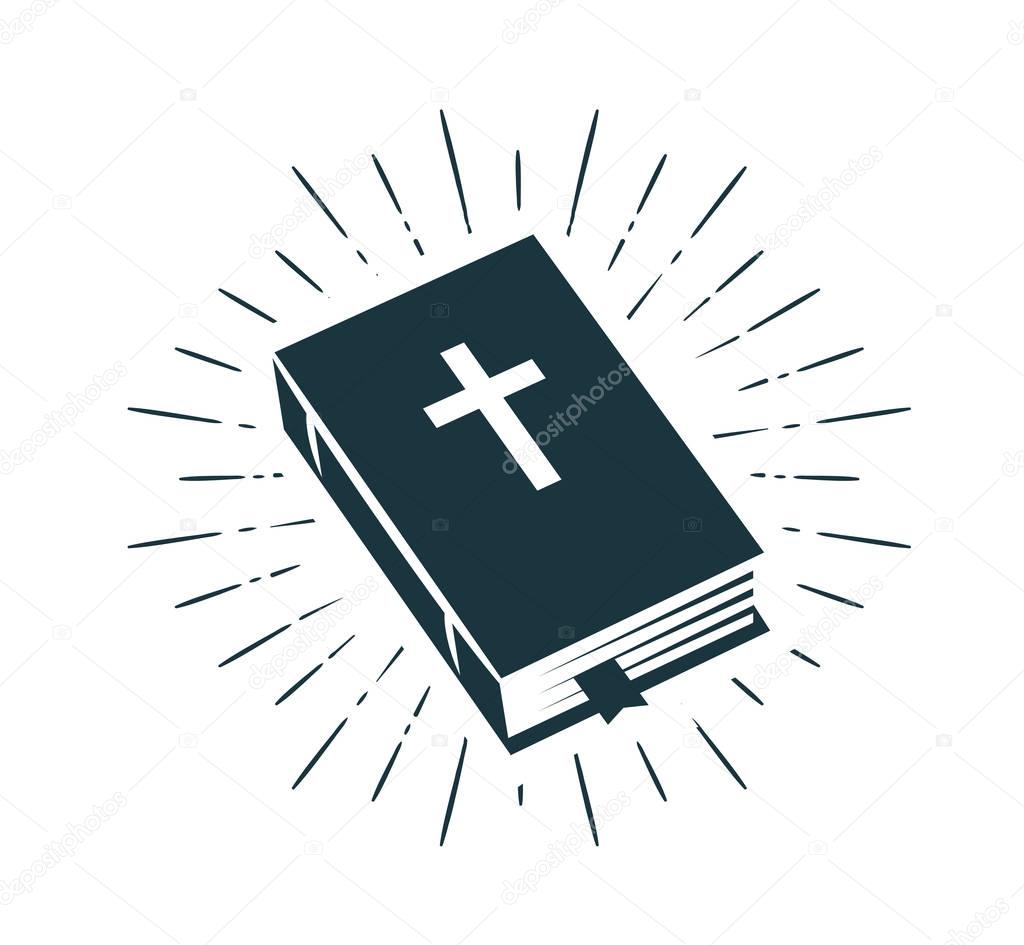 Bible, Scripture logo or label. Faith, creed, prayer icon. Vector illustration isolated on white background