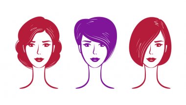 Güzel kız ya da trendy saç modeli ile genç kadın portresi. Vektör çizim