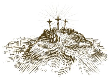 Çarmıha İsa Mesih, Tanrı'nın oğlu. Sketch vektör çizim
