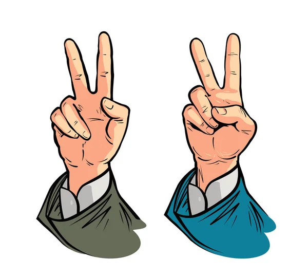 Hand gest av seger eller fred. Vektorillustration i popkonst komiska retrostil — Stock vektor