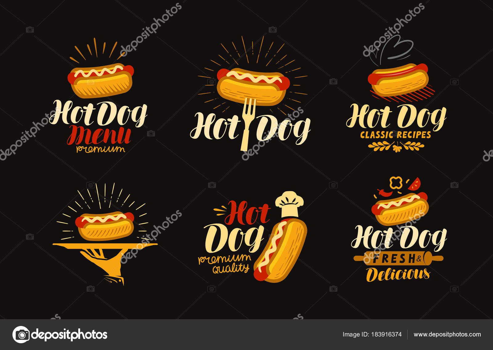 Hot Dog Food Logo Or Label Elements For Design Of Restaurant