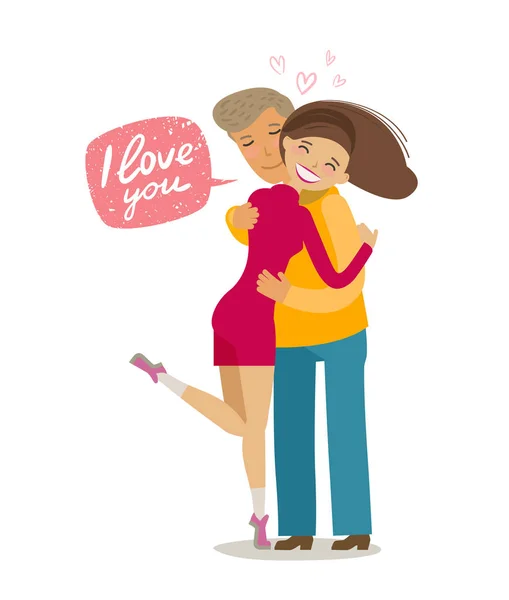 Un couple heureux et aimant qui se serre dans ses bras. Concept romantique. Illustration vectorielle de bande dessinée dans un style plat — Image vectorielle