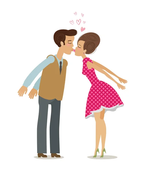 Öpücük, sevgi, romantizm kavramı. Mutlu çift öpüşme. Çizgi film vektör çizim — Stok Vektör