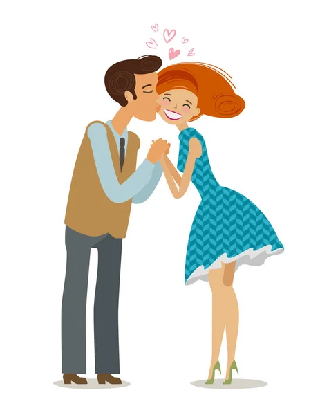 Liefde, romantische datum concept. Paar kus. Cartoon vectorillustratie in vlakke stijl — Stockvector