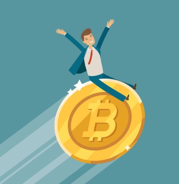Bitcoin Kripto para birimi büyüme grafiği. İş, yukarı doğru eğilim kavramı. Çizgi film vektör çizim