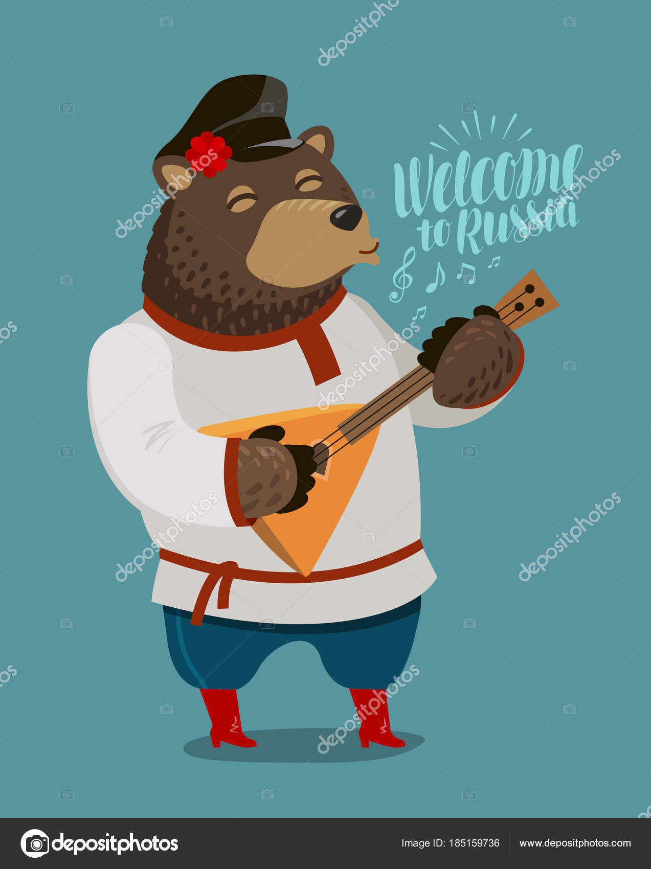 Забавный Русский Медведь Играет На Балалайке. Россия, Московская.