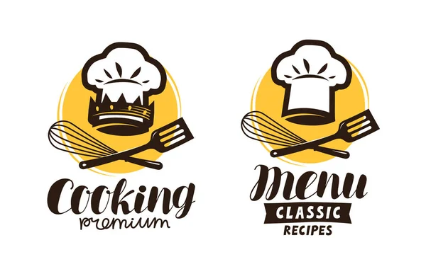 調理、料理のロゴ。レストランやカフェのメニューのラベルです。ベクトル図 — ストックベクタ