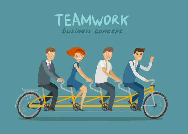 Teamwork Business Concept Business People Students Riding Tandem Bike Cartoon — Stock Vector