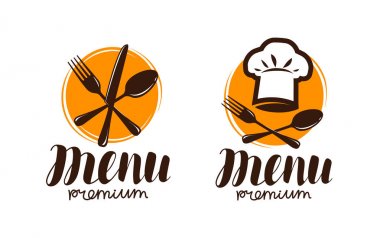 Restoran Menü, logo veya etiket. Pişirme, mutfak konsepti. Vektör çizim