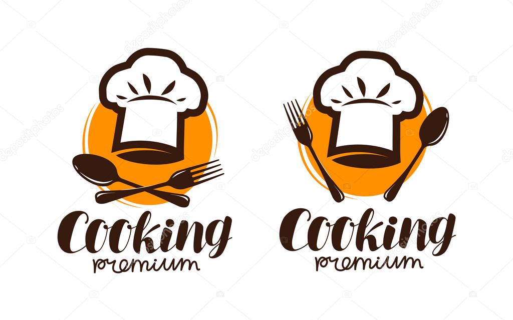 Cooking logo or label. Emblem for restaurant or cafe menu design. Lettering vector