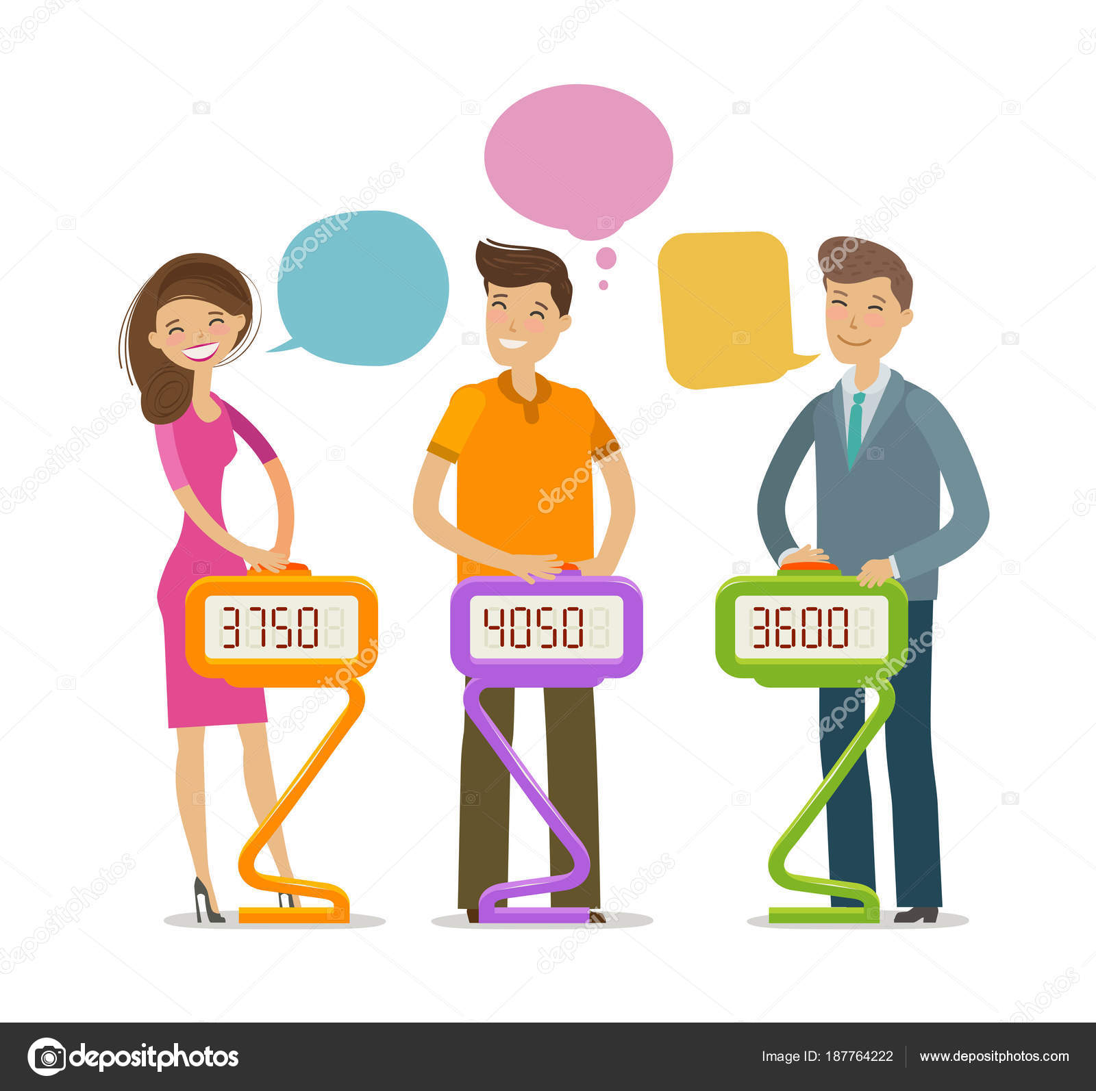 Quiz show, answer question. Players stand and press button. Cartoon vector  illustration Stock Vector Image by ©sergeypykhonin #187764222