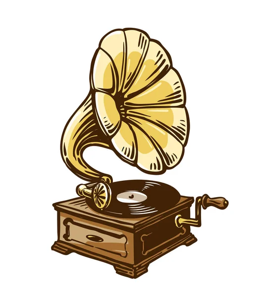 Vintage fonograaf, grammofoon. Schets vectorillustratie — Stockvector