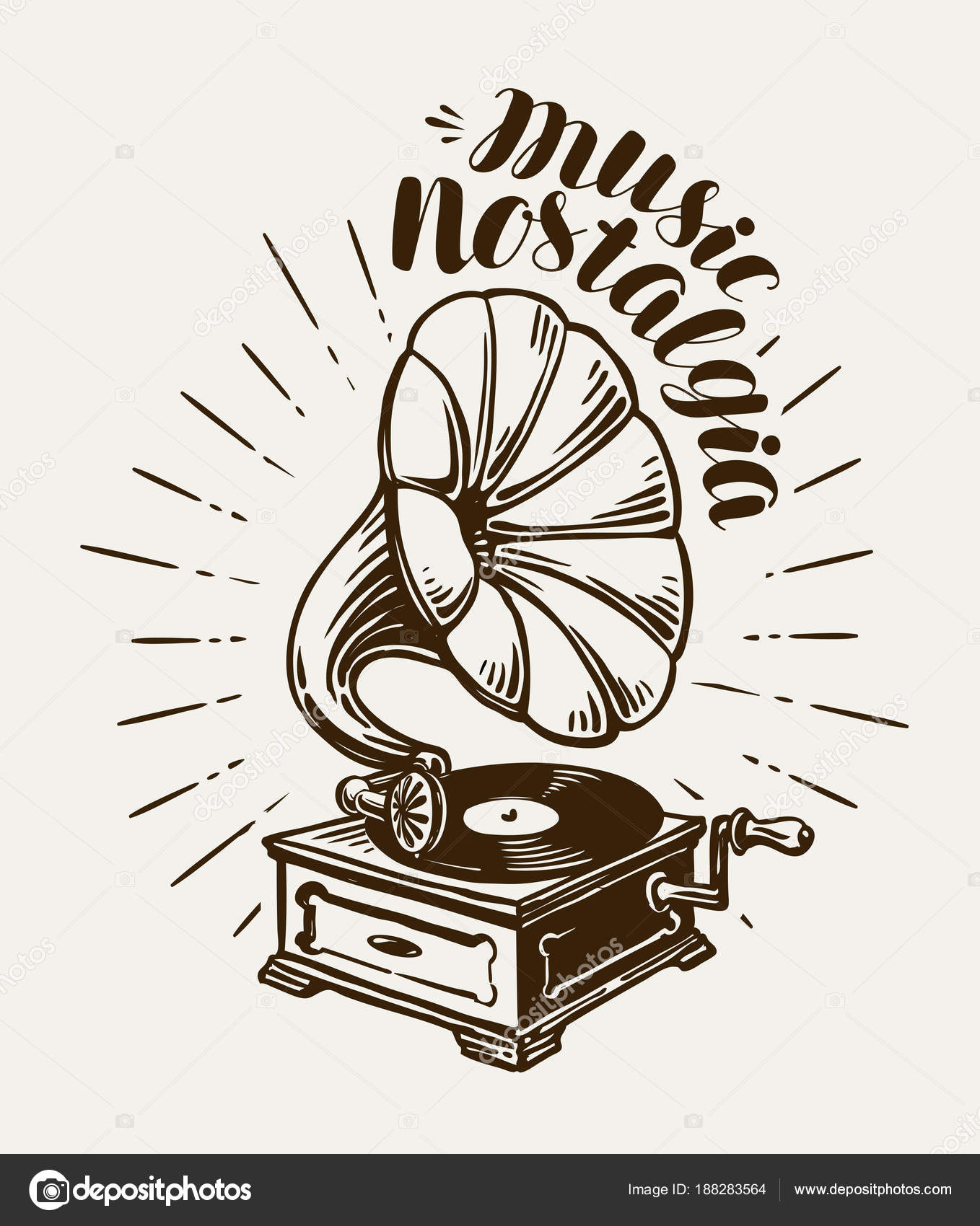 Grammophon, Phonograph, Plattenspieler-Skizze. Musikkonzept.  Beschriftungsvektorillustration Stock-Vektorbild von ©sergeypykhonin  188283564, image size:1358x1700