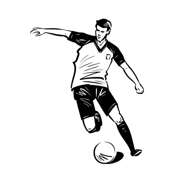 Giocatore di calcio correre con la palla. Concetto sportivo. Illustrazione del vettore schizzo — Vettoriale Stock