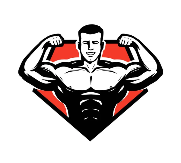 Gym, bodybuilding, tyngdlyftning logotyp eller etikett. Sport-symbol. Vektorillustration — Stock vektor