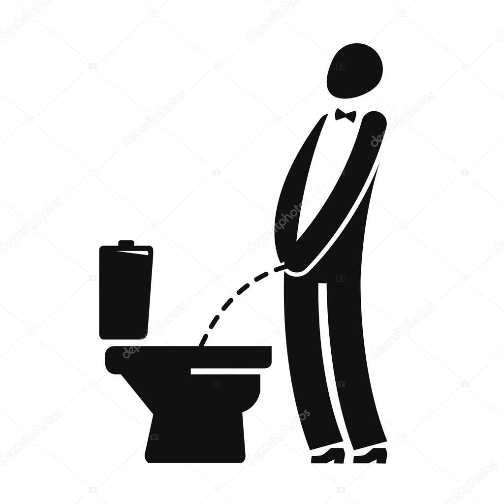 WC, funny symbol. Man or gentleman peeing in toilet. Vector illustration