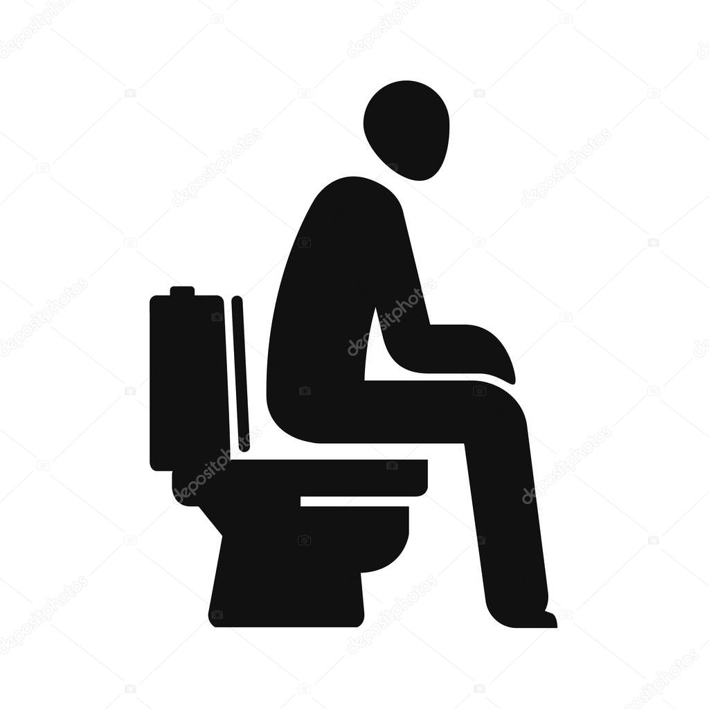 WC, funny symbol. Man sitting on toilet. Vector illustration isolated on white background