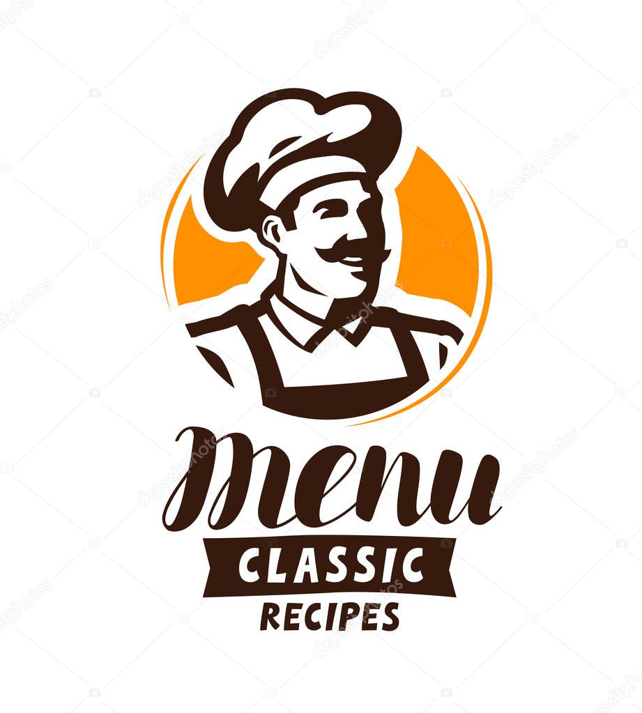 Restaurant menu logo or label. Food concept. Vector illustration isolated on white background