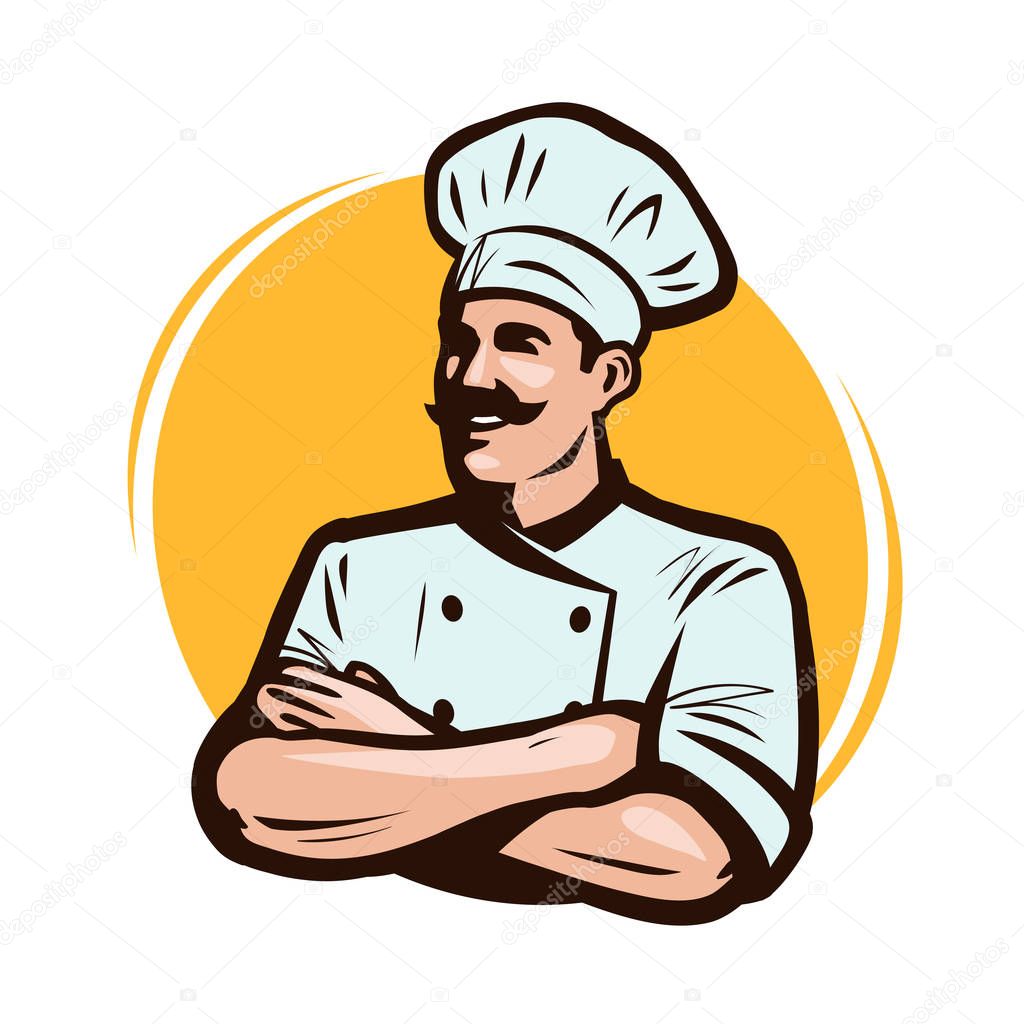 Cook, chef logo or label. Restaurant concept. Cartoon vector