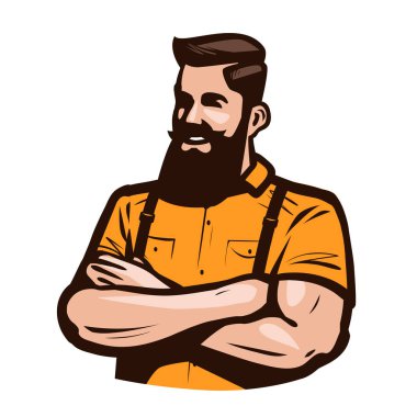 Happy hipster with arms crossed on chest. Cartoon vector illustration vector Happy hipster with arms crossed on chest. Cartoon vector illustration vector