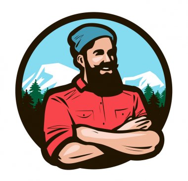 Happy woodcutter, lumberjack with arms crossed on chest. Cartoon vector illustration vector Happy woodcutter, lumberjack with arms crossed on chest. Cartoon vector illustration vector