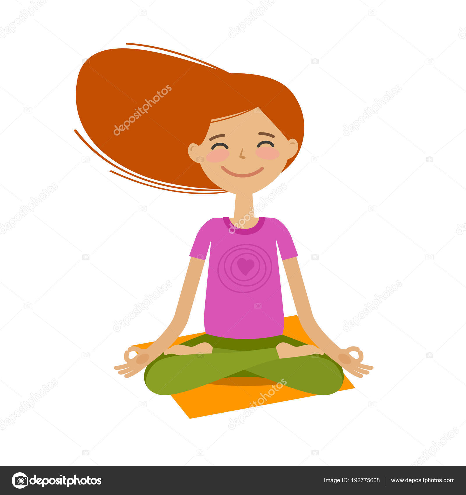 Happy girl sitting in lotus pose. Yoga, fitness concept. Cartoon vector illustration 8 Happy girl sitting in lotus pose. Yoga, fitness concept. Cartoon vector illustration 8