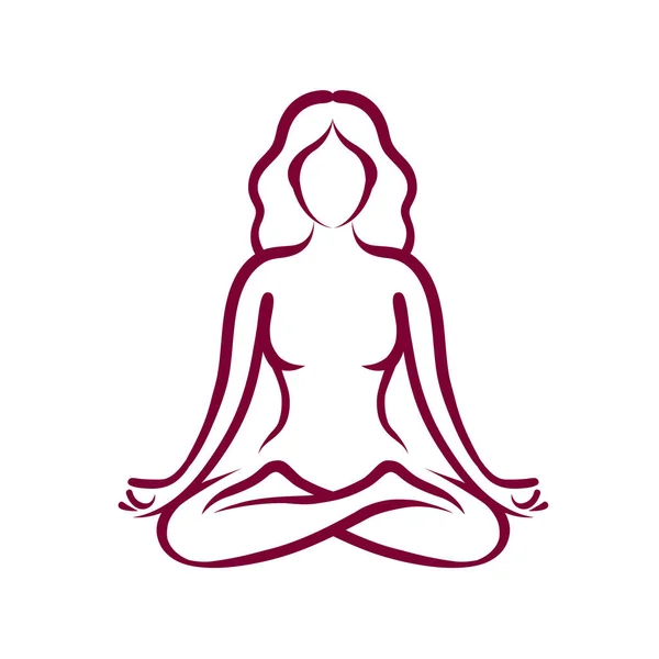 Йога, красота, логотип или символ здоровья. Абстрактная девушка сидит в позе лотоса. Векторная иллюстрация — стоковый вектор