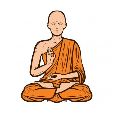 Budist turuncu elbise içinde. Buda, Budizm kavramı. Çizgi film vektör çizim
