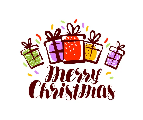Merry Christmas, gratulationskort eller banner. Xmas, holiday koncept. Bokstäver vektorillustration — Stock vektor