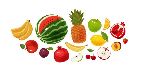 Fruta fresca, estandarte. Comida, juego de iconos. Dibujos animados vector ilustración — Vector de stock