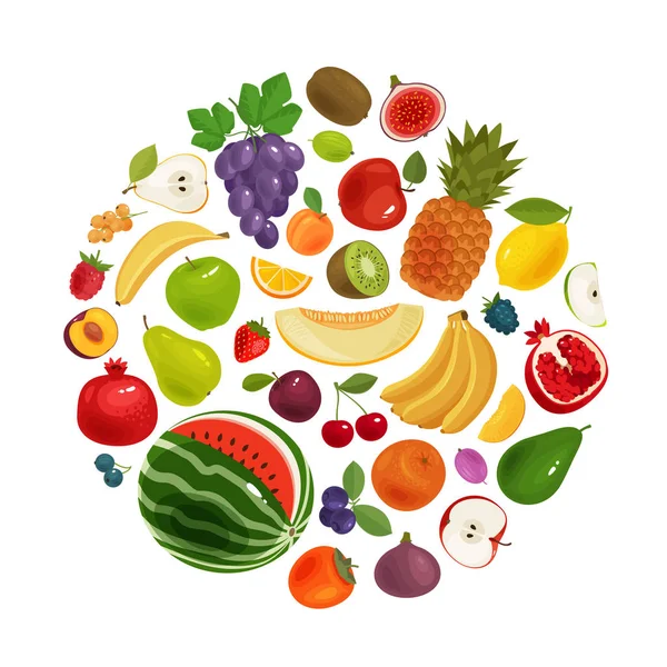 Fruit en bessen set van pictogrammen. Voedsel concept. Vectorillustratie — Stockvector