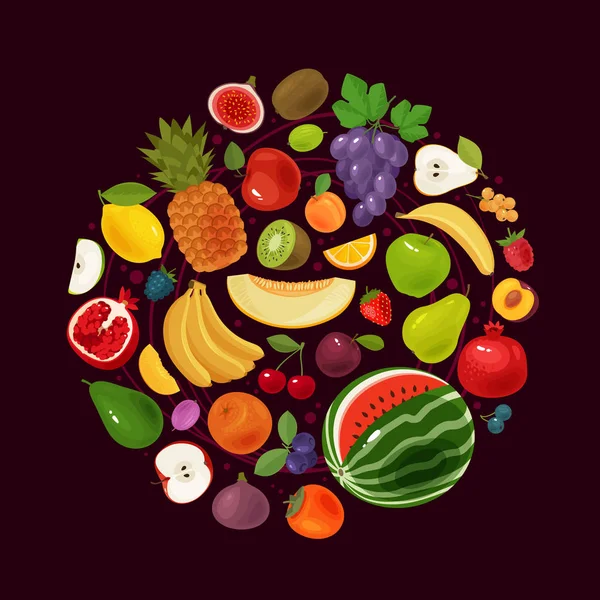 Bayas y frutas. Concepto alimentario natural. Ilustración vectorial — Vector de stock