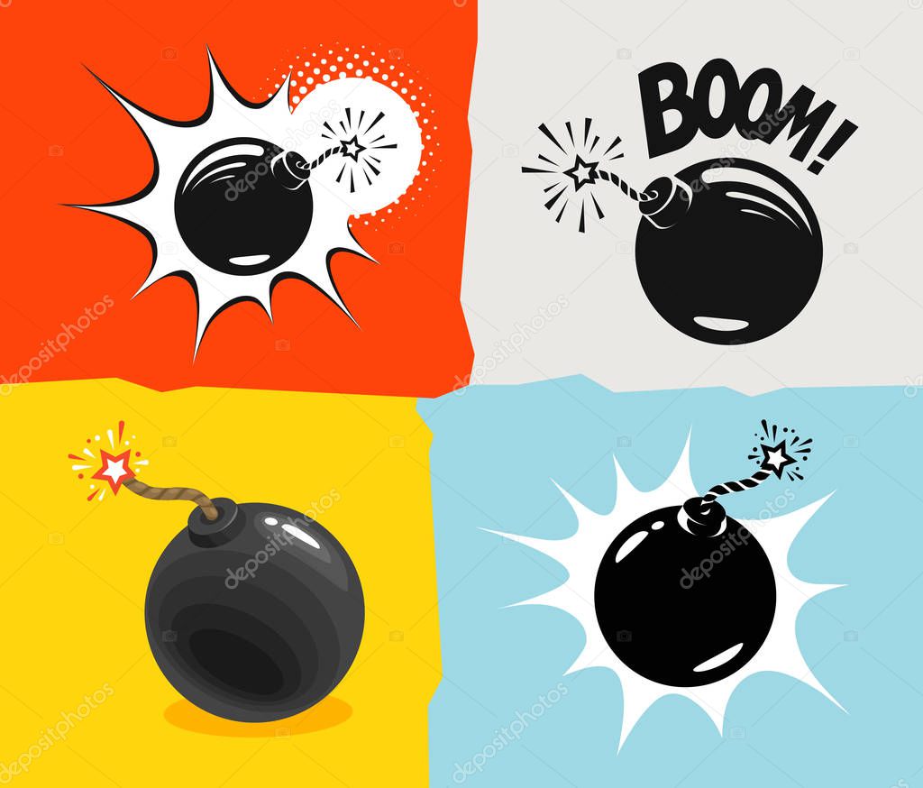 Bomb ready to explode. Comic cartoon vector illustration