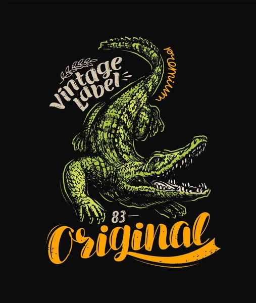 Crocodile t-shirt design. Vintage poster vector illustration — Stock Vector