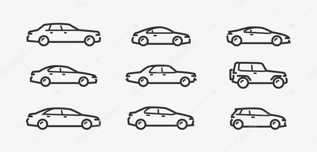Car icon set. Transport, transportation symbol in linear style. Vector